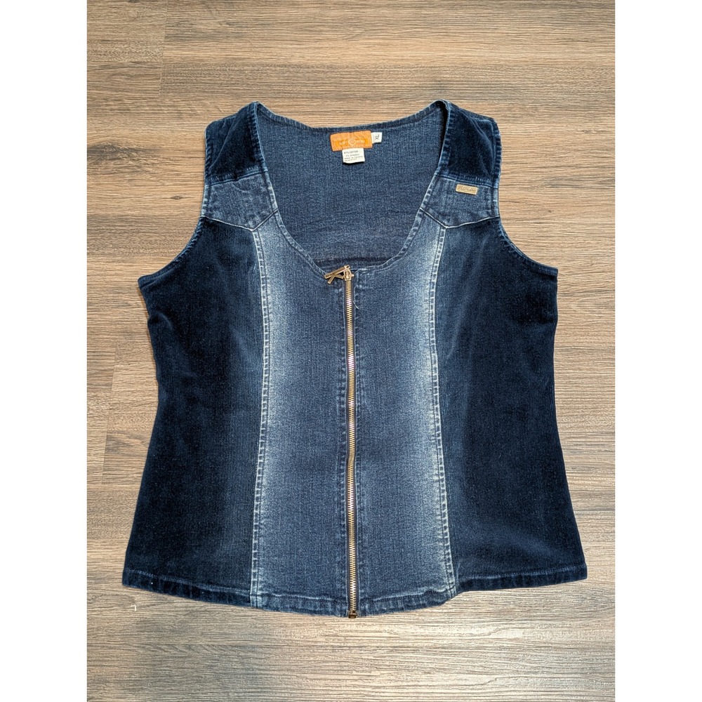 Vintage Karl Kani Vest Womens XL Denim‎ Jean Zip Up Tupac Y2K Streetwear